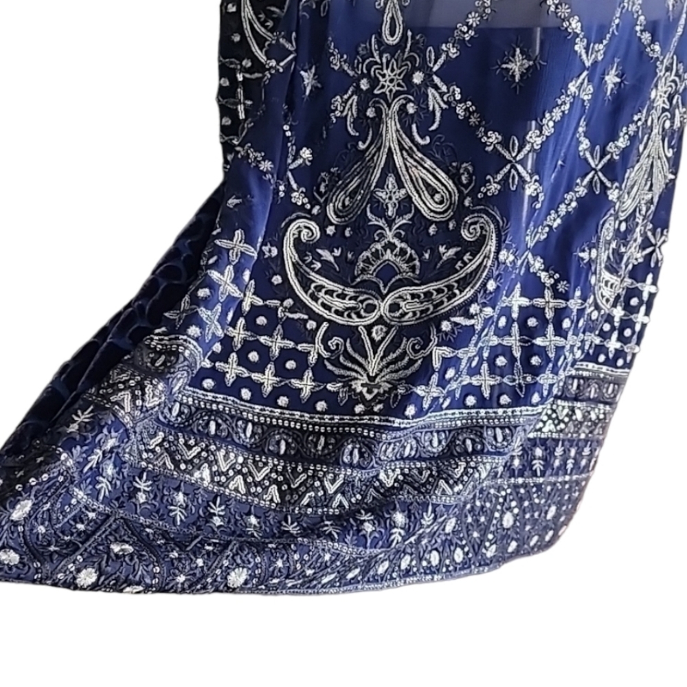 BOLLYWOOD Kurti Silk Dress Tunic L Embroidered DUBAI Custom Wedding Top Y2K - Picture 13 of 16